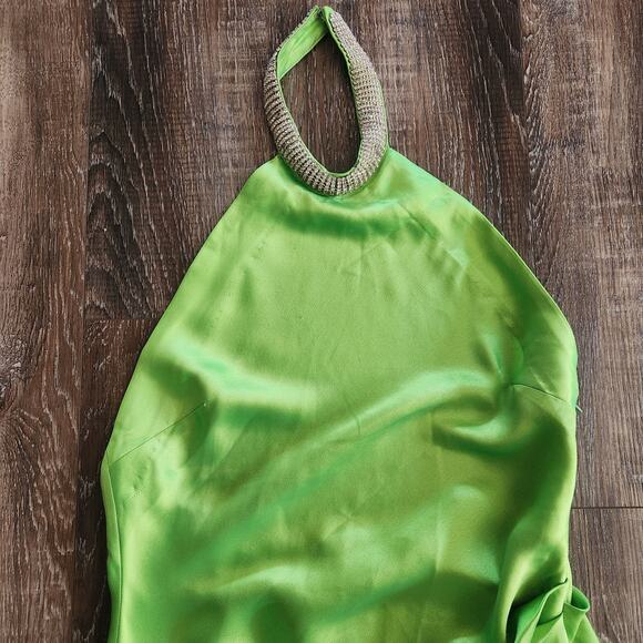 Retrofete Maria Dress in Lime Punch Green Rhinestone Neckline Open Back Small - Picture 4 of 12